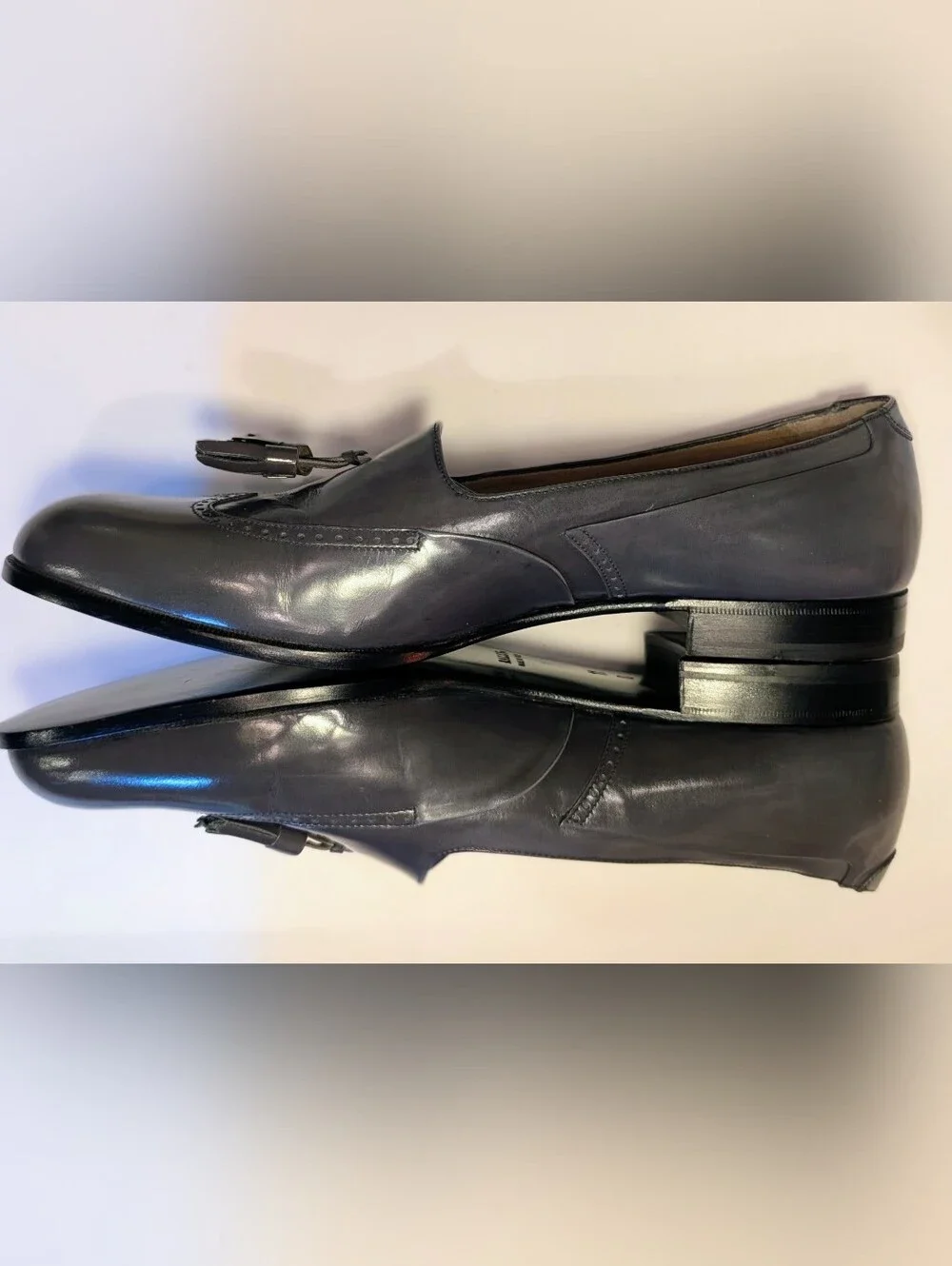 Bally Marceau Leather Loafers Men's 11 Gray High Shine Slip On Tassels